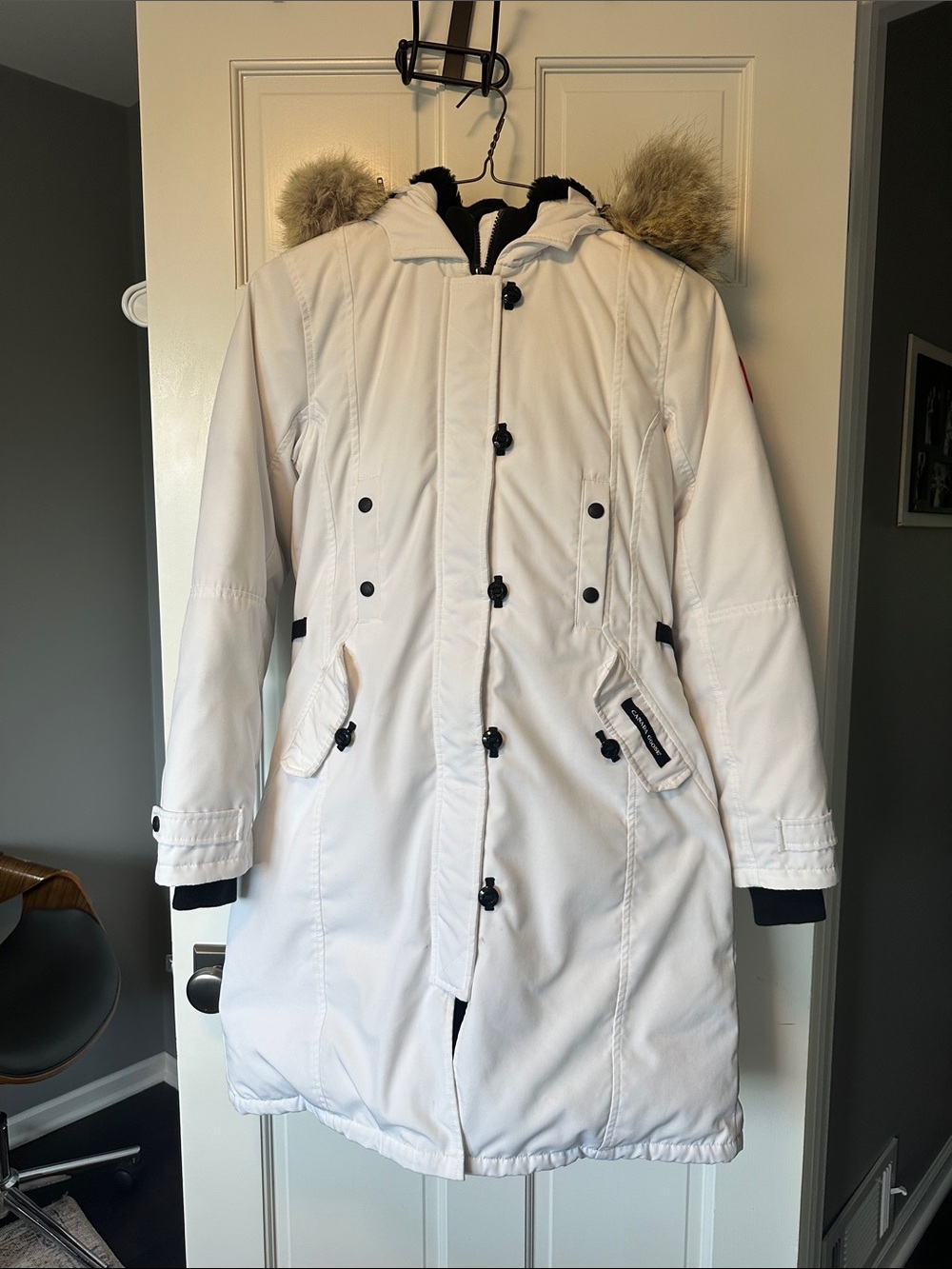 Canada Goose White Women's Parka with Fur-Trim Hood